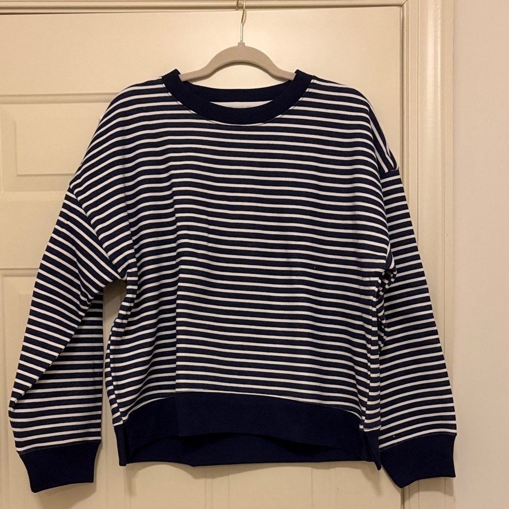 J. Crew Antique Navy/White Striped Crewneck Pullover Sweatshirt/NWT/XL - Picture 11 of 12